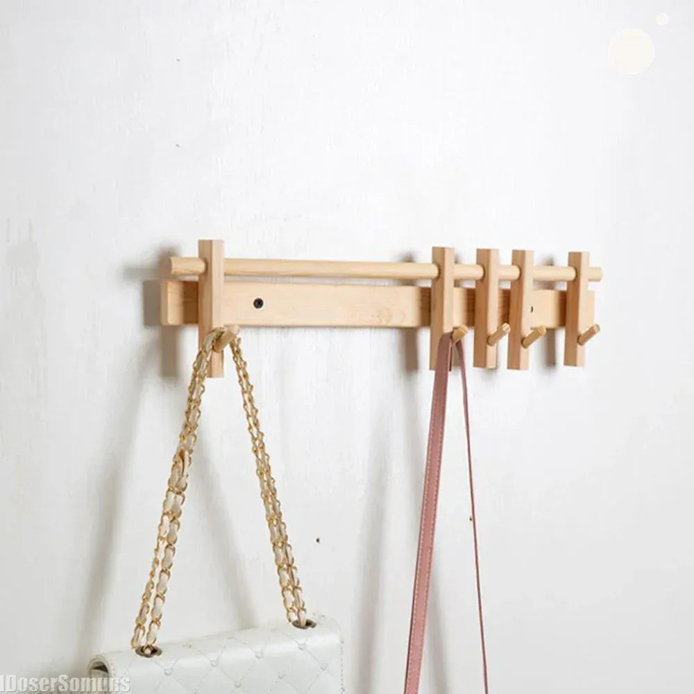 Porte-manteau mural bois massif crochets noyer