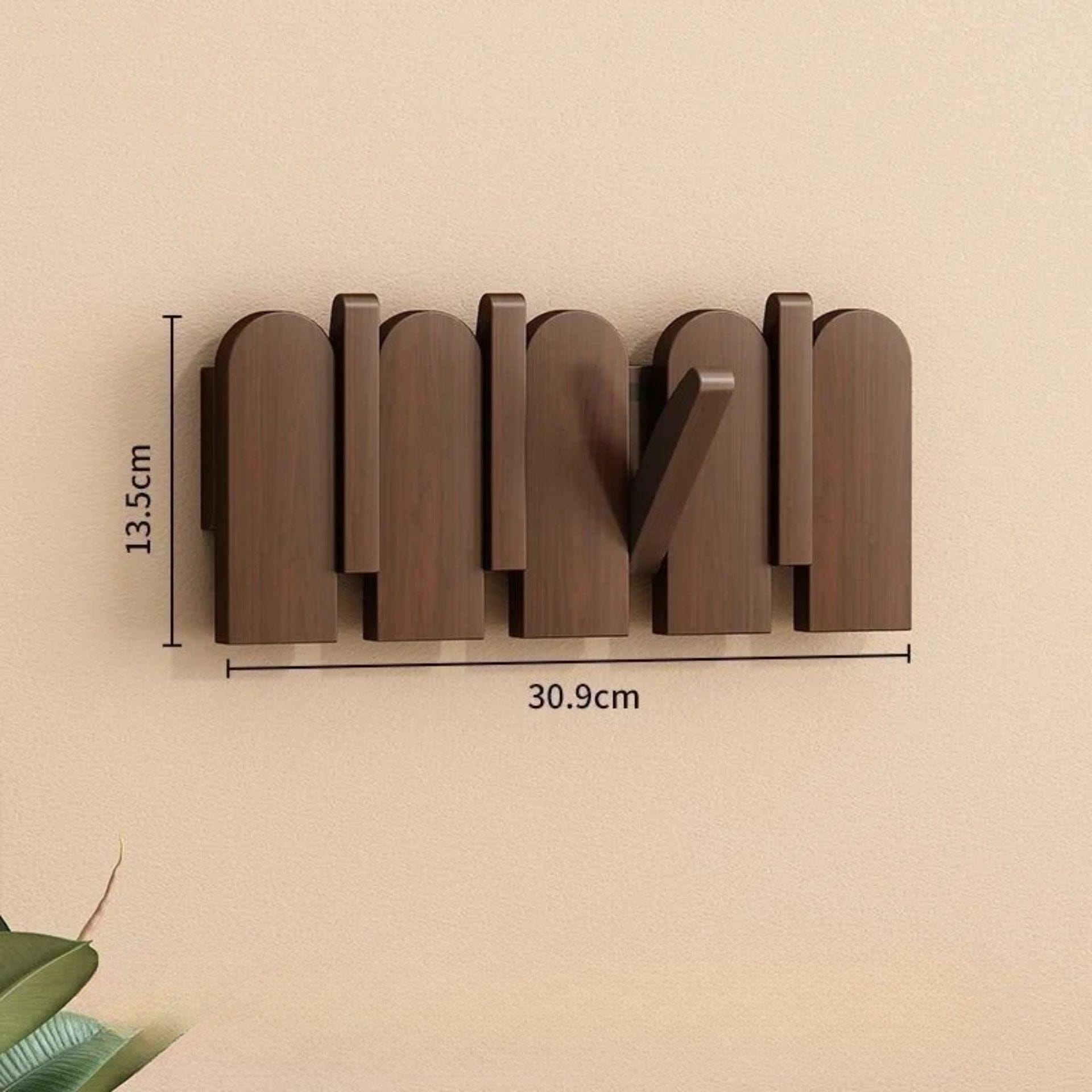 Porte-manteau mural clé piano bois massif - Simplifiez le rangement avec style et élégance Bois Noyer 4 crochets