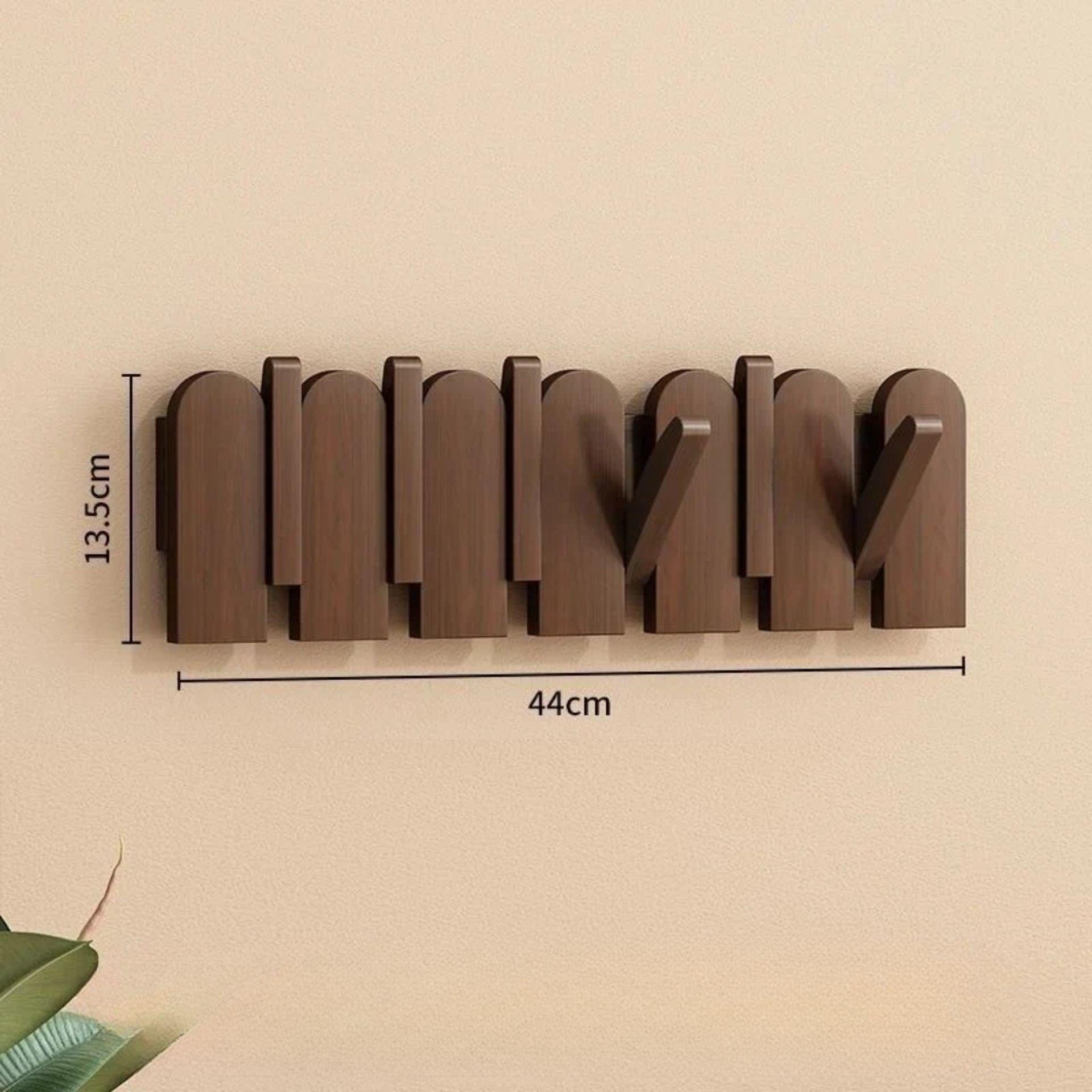 Porte-manteau mural clé piano bois massif - Simplifiez le rangement avec style et élégance Bois Noyer 6 crochets