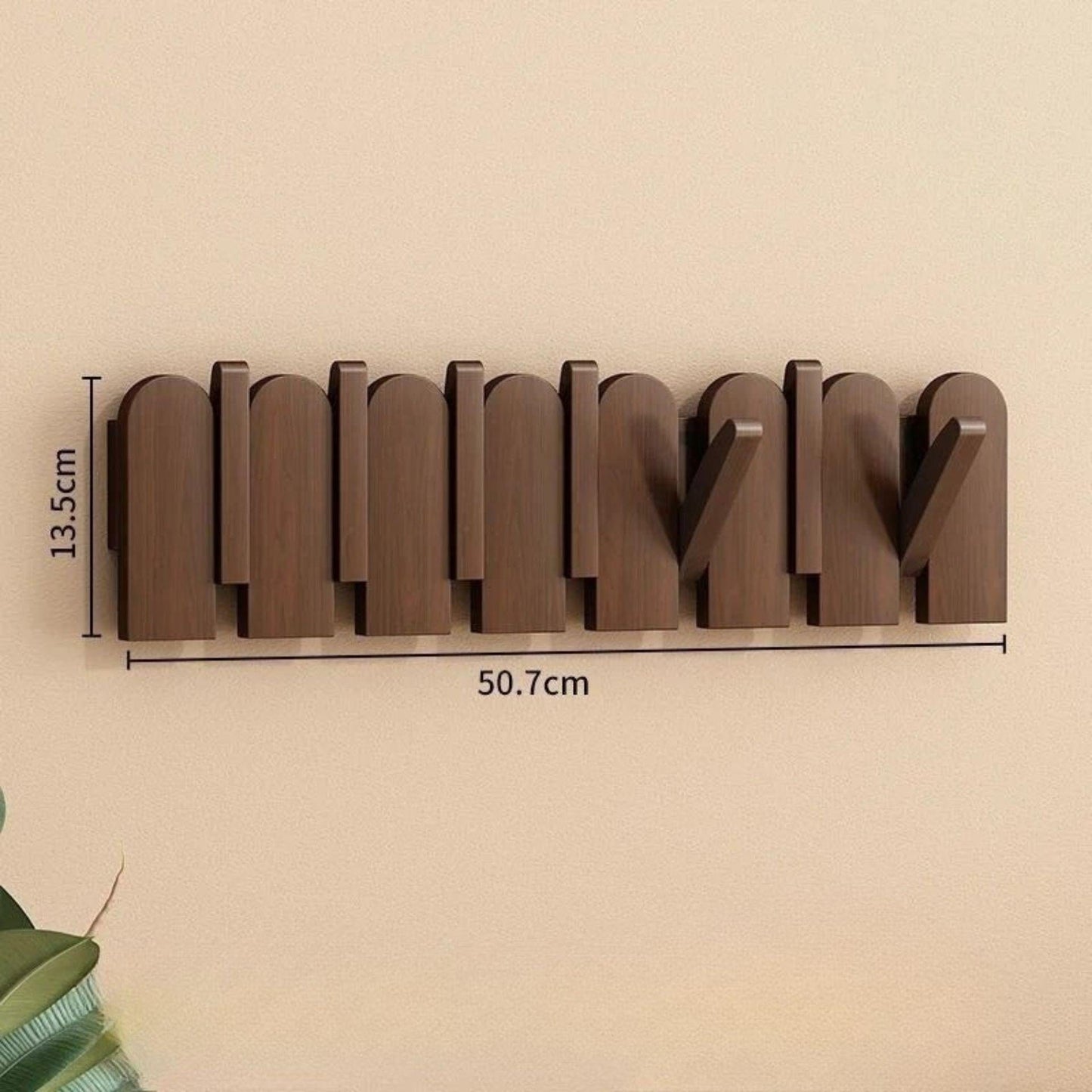 Porte-manteau mural clé piano bois massif - Simplifiez le rangement avec style et élégance Bois Noyer 7 crochets