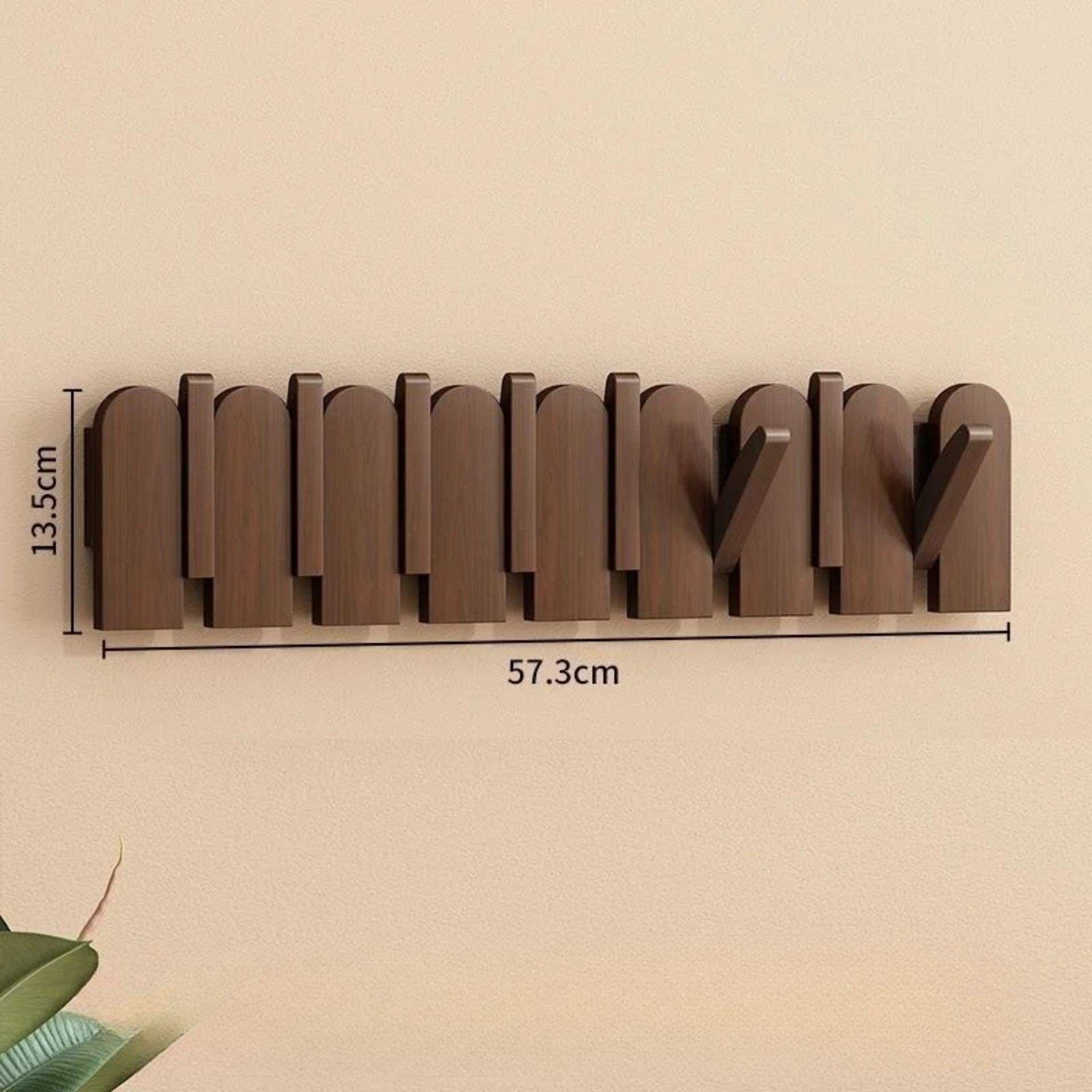 Porte-manteau mural clé piano bois massif - Simplifiez le rangement avec style et élégance Bois Noyer 8 crochets