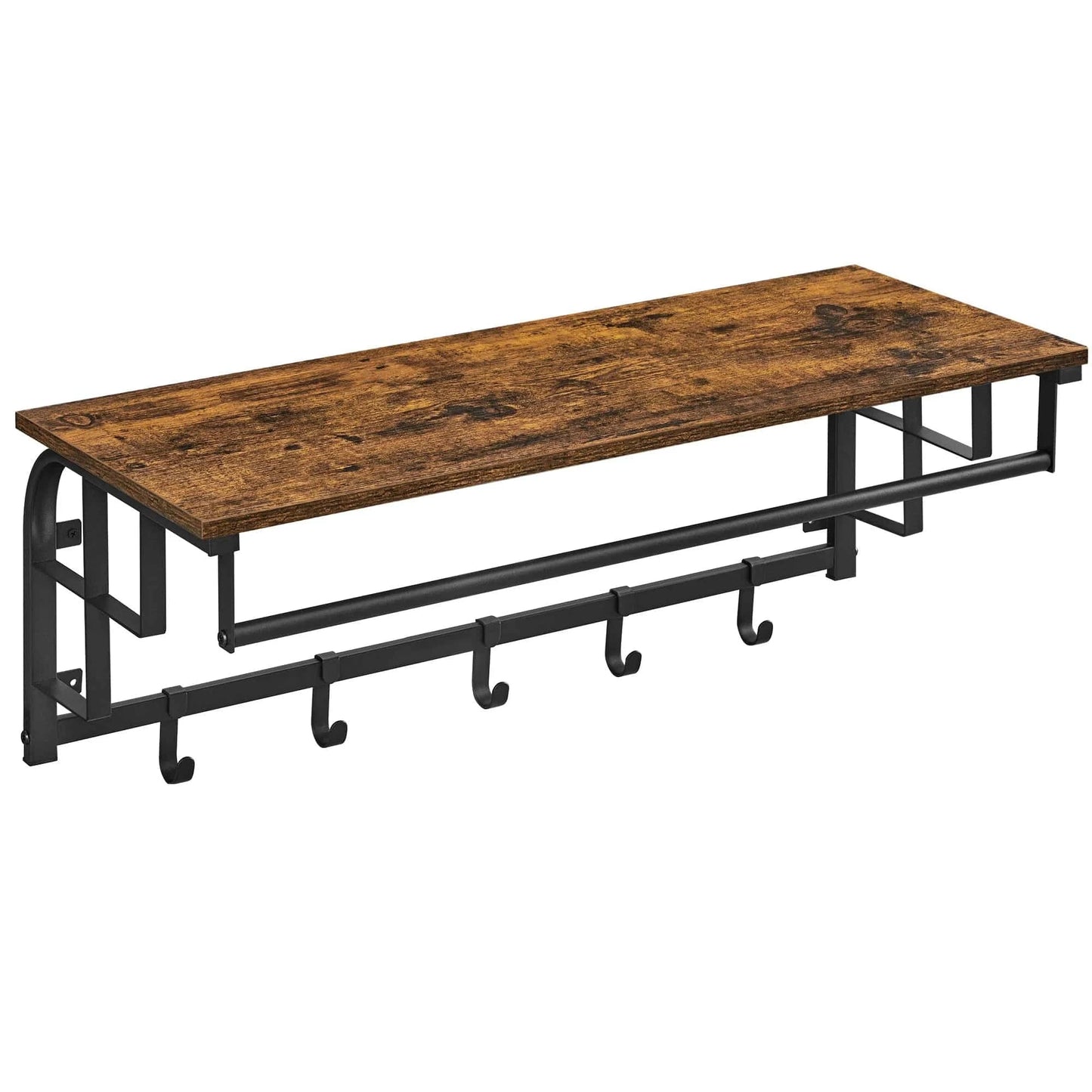 Porte-manteau mural en bois avec tringle et crochets amovibles Noir