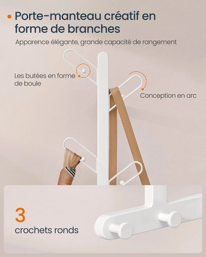 Porte-manteau mural en métal blanc perle – 7 crochets design Blanc