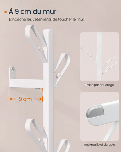 Porte-manteau mural en métal blanc perle – 7 crochets design Blanc