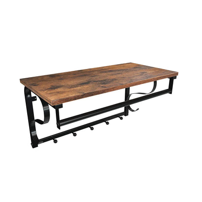 Porte-manteau mural industriel avec étagère et barre de suspension Bois