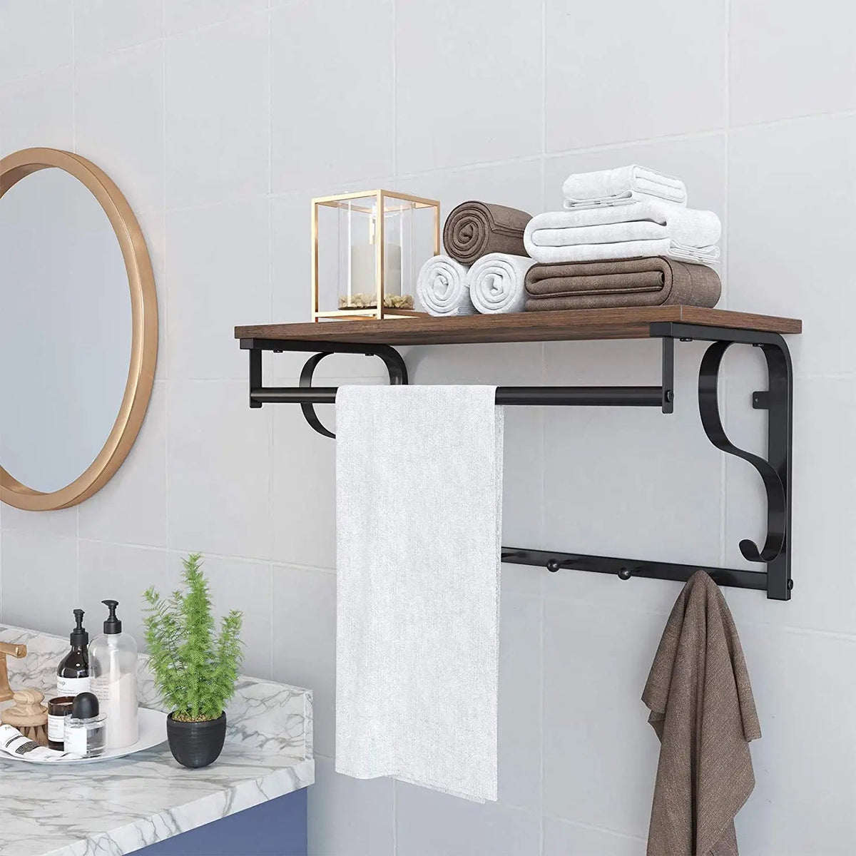 Porte-manteau mural industriel avec étagère et barre de suspension - Aéraly
