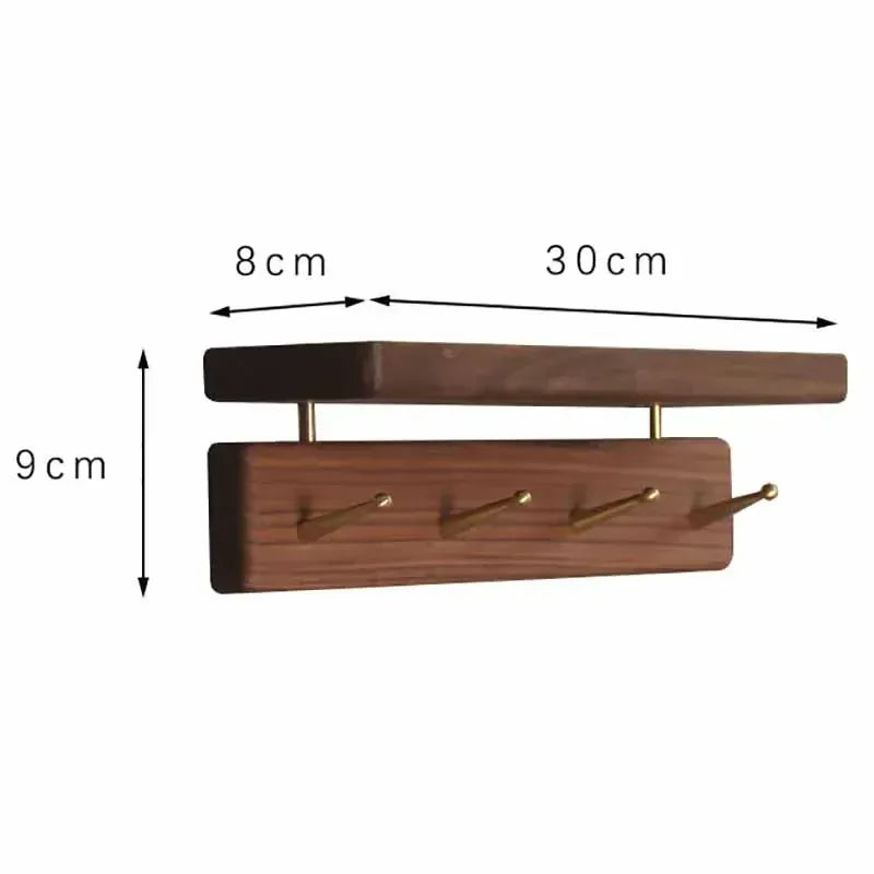 Porte manteau mural gain de place Bois Noyer-4 Crochets