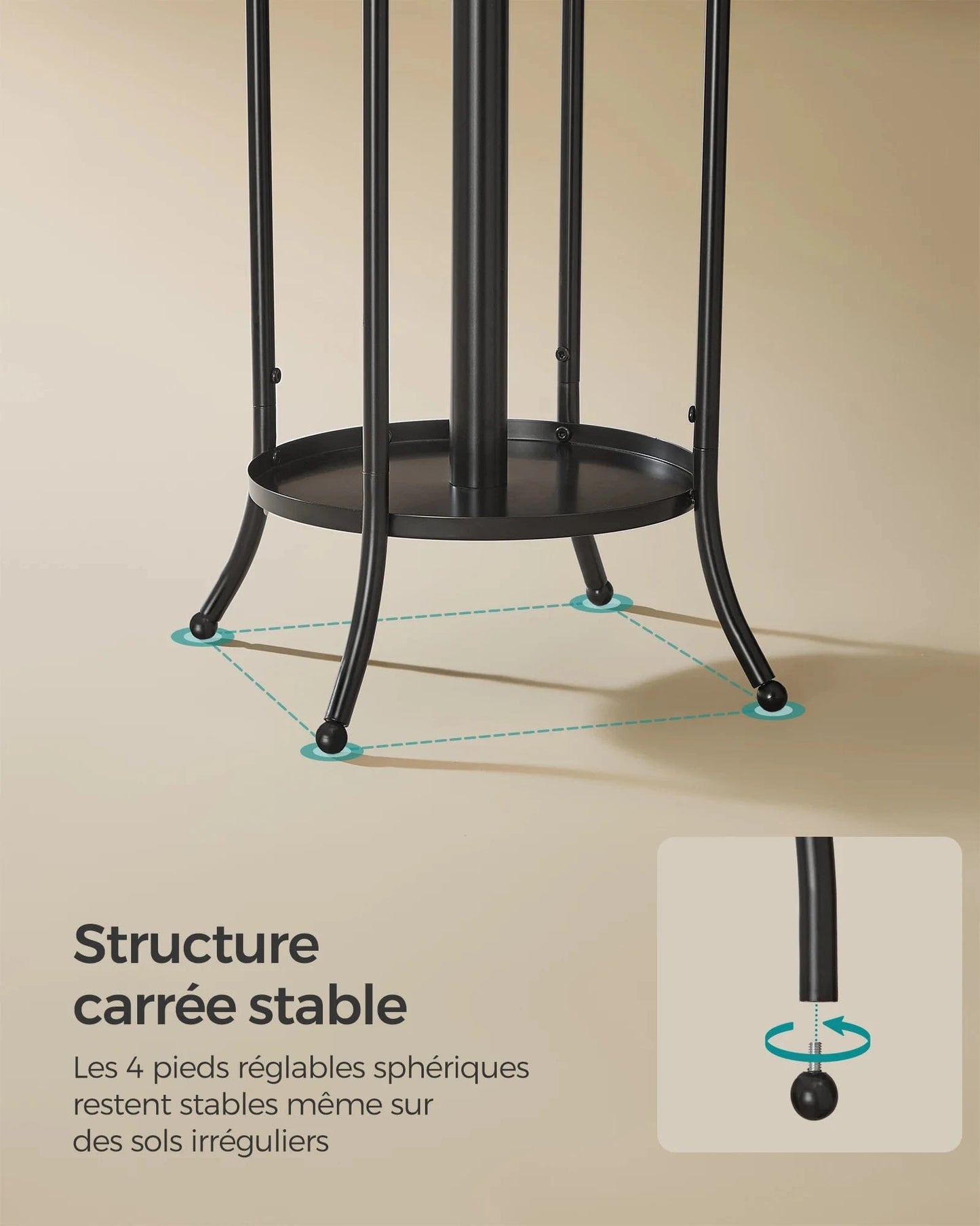 Porte-manteau sur pied avec porte-parapluie en métal noir