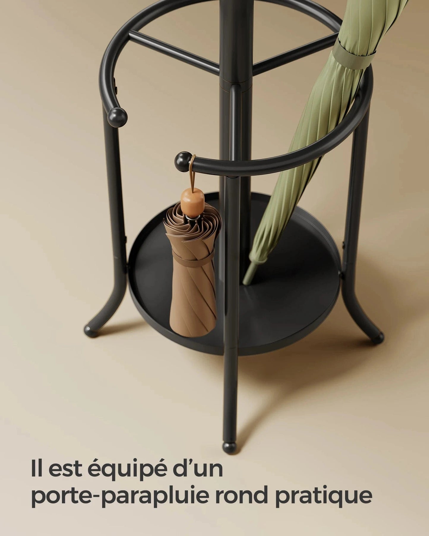 Porte-manteau sur pied avec porte-parapluie en métal noir