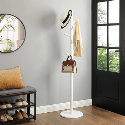 Porte-manteau sur pied en bois blanc – 7 crochets arrondis design scandinave Blanc