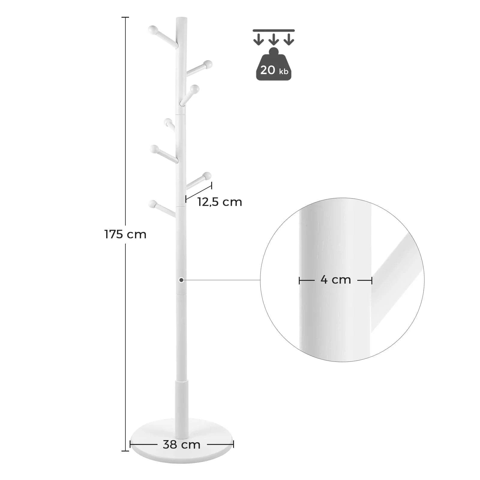Porte-manteau sur pied en bois blanc – 7 crochets arrondis design scandinave Blanc