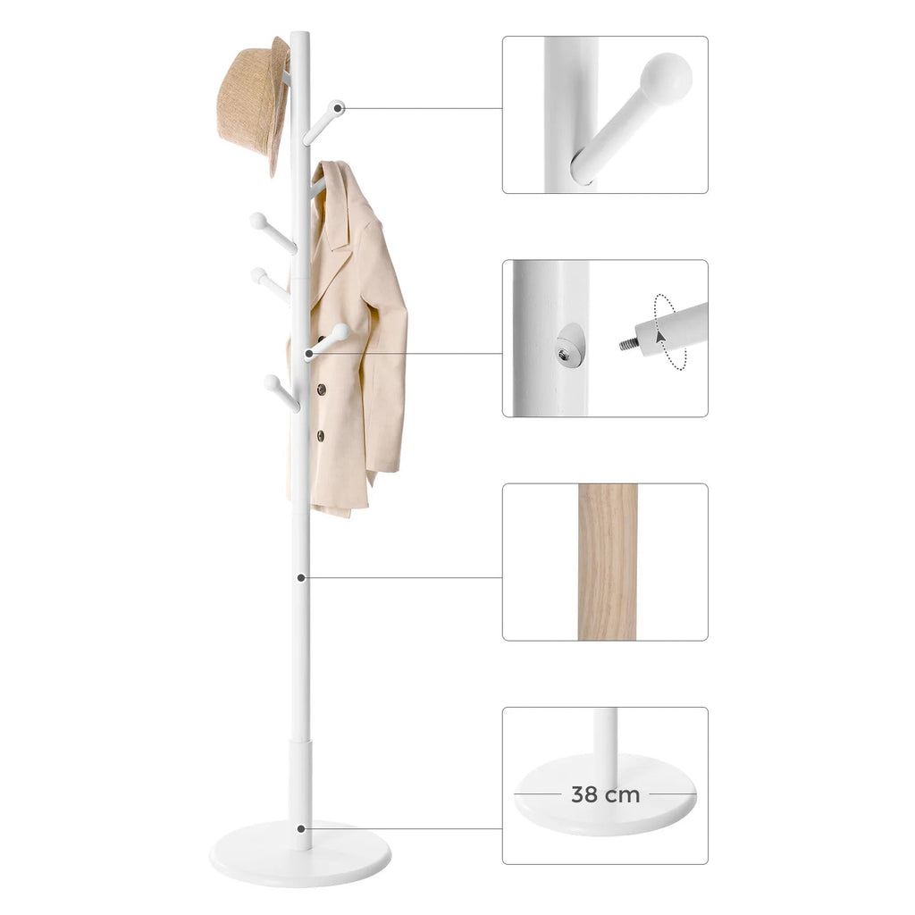 Porte-manteau sur pied en bois blanc – 7 crochets arrondis design scandinave - Aéraly
