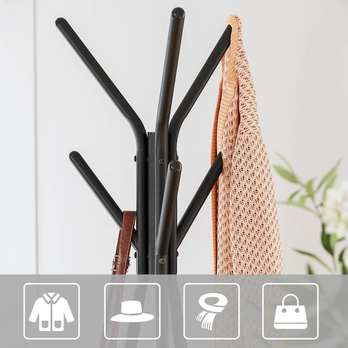 Porte-manteau sur pied original en métal et bois avec étagères - Aéraly