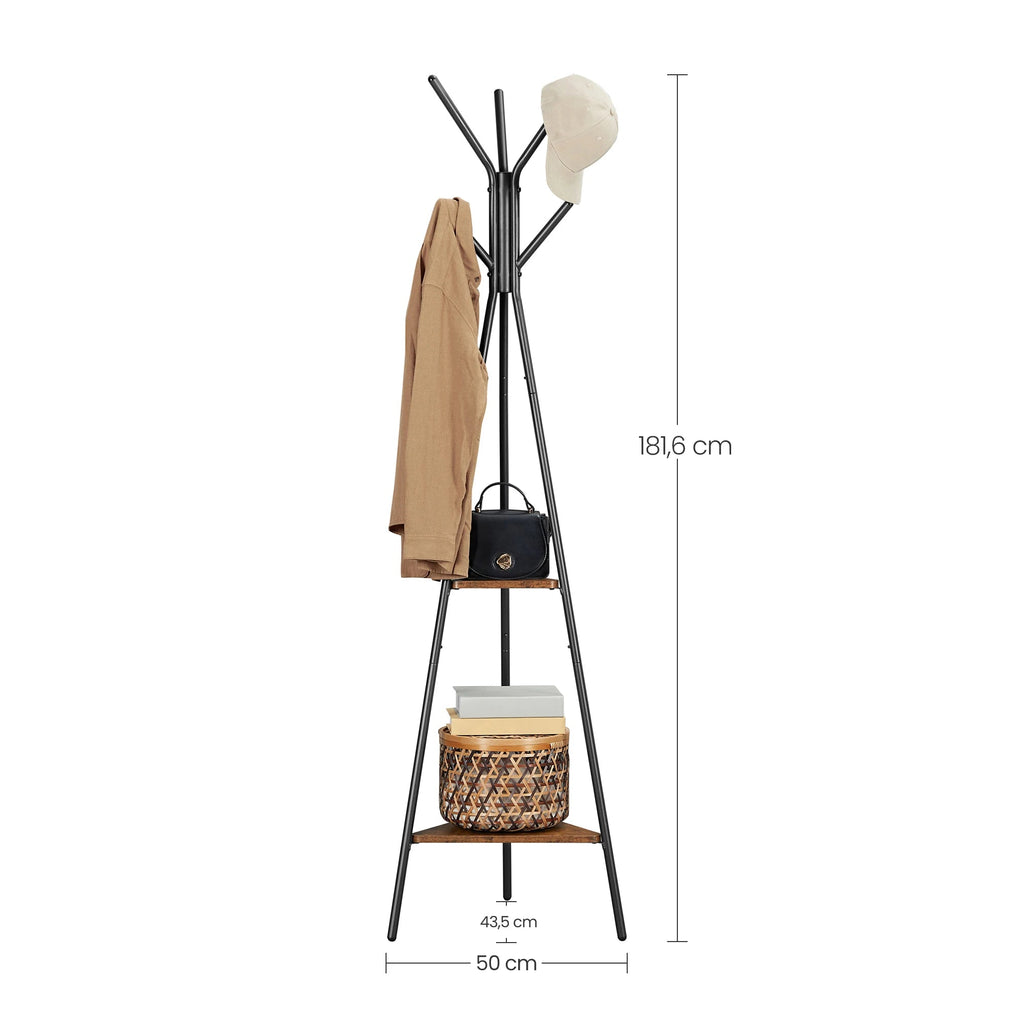 Porte-manteau sur pied original en métal et bois avec étagères - Aéraly