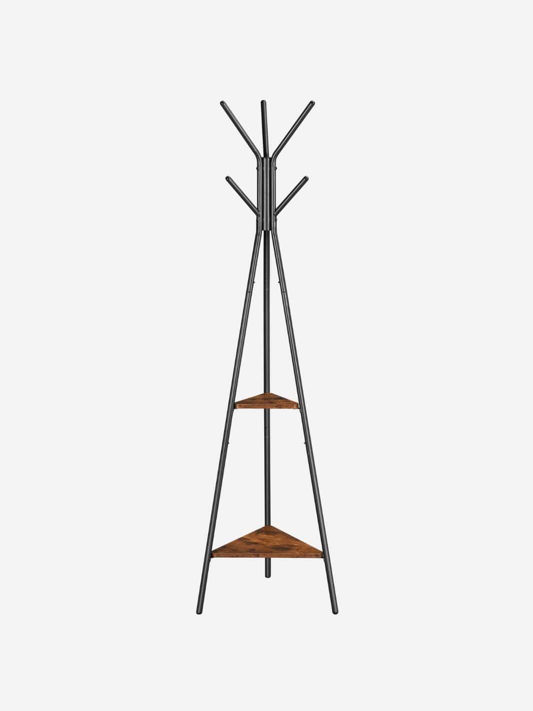 Porte-manteau sur pied original en métal et bois avec étagères