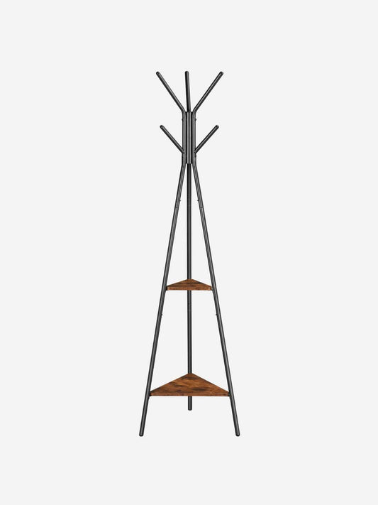 Porte-manteau sur pied original en métal et bois avec étagères