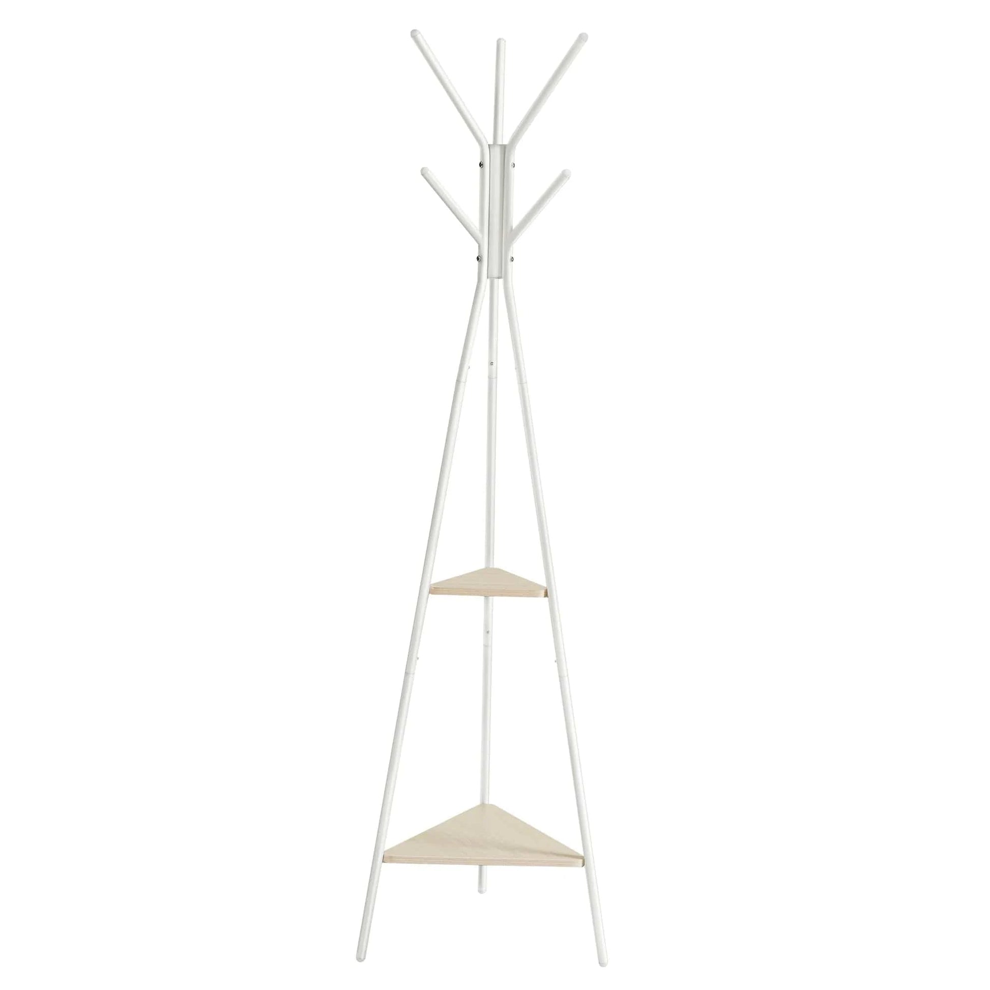 Porte-manteau sur pied original en métal et bois avec étagères Blanc