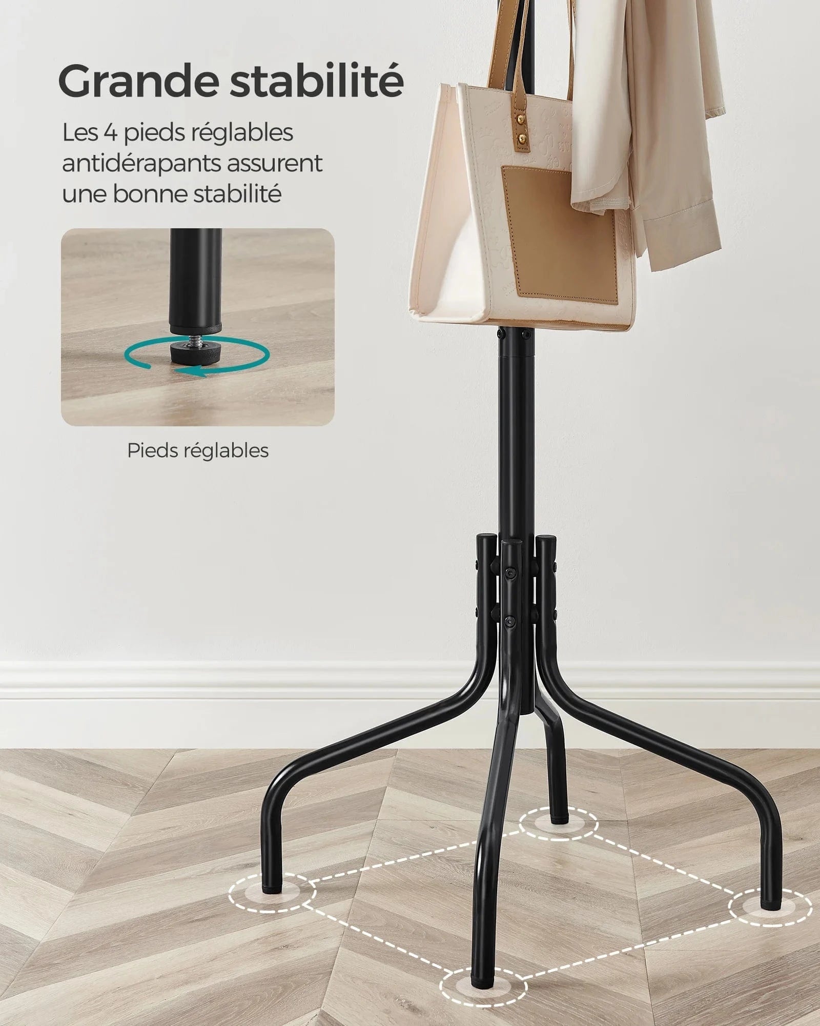 Porte-manteau sur pied en métal noir – 12 crochets Noir