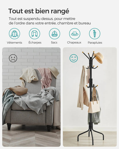 Porte-manteau sur pied en métal noir – 12 crochets Noir