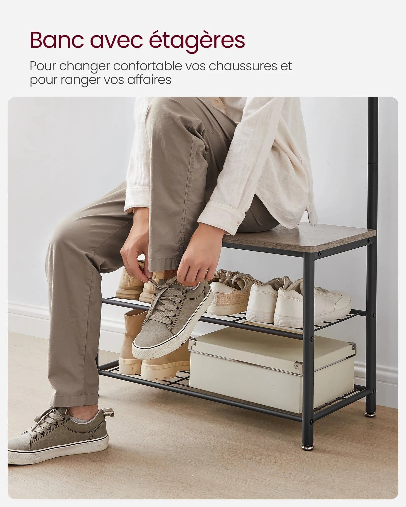Porte manteau vestiaire avec banc et étagères à chaussures