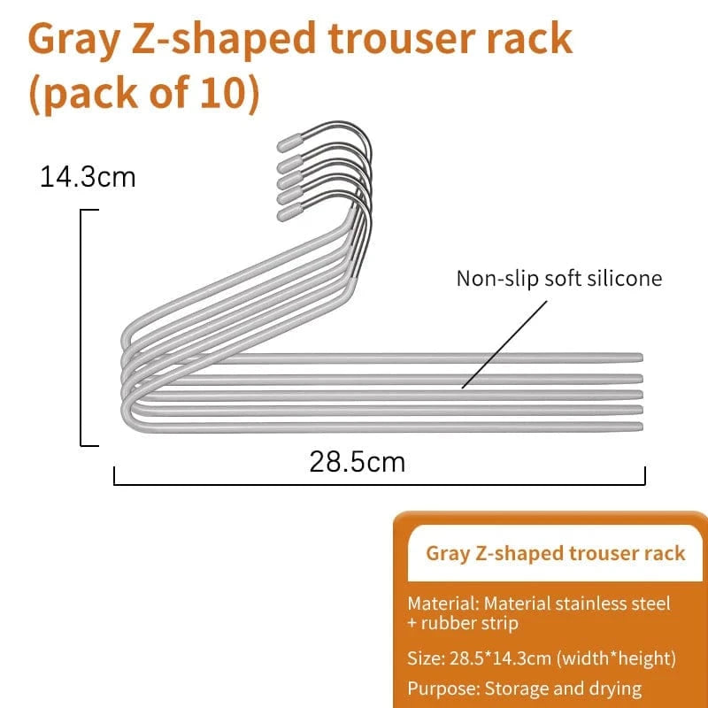 Porte pantalon coulissant antidérapant en aluminium Lot de 10 cintres Gris