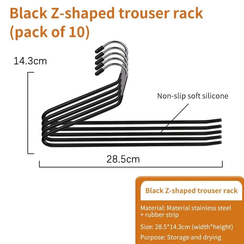Porte pantalon coulissant antidérapant en aluminium Lot de 10 cintres Noir
