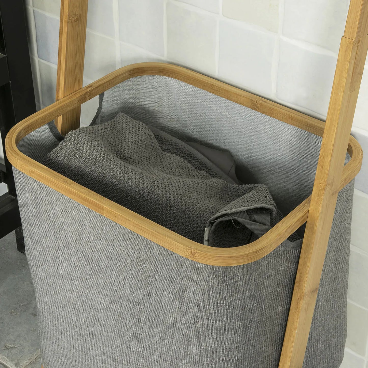 Porte-serviettes autoportant + panier à linge : Organisation optimale de votre espace Gris