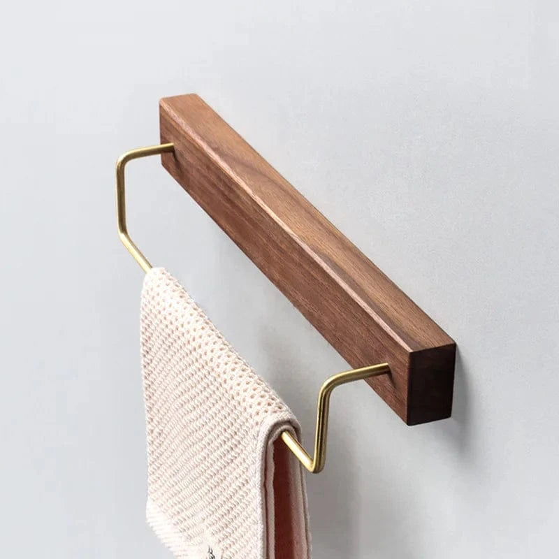Black Walnut Wood Towel Rack Wall Mounted Retro Towel Bar Wooden Towel Holder Brass Towel Rail Brass Hooks for Bathroom Kitchen 60 cm