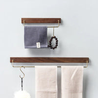 Porte-serviettes mural bois noyer laiton - Organisation élégante du linge - Aéraly