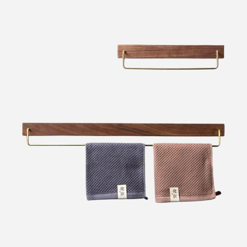 Porte-serviettes mural bois noyer laiton - Organisation élégante du linge - Aéraly