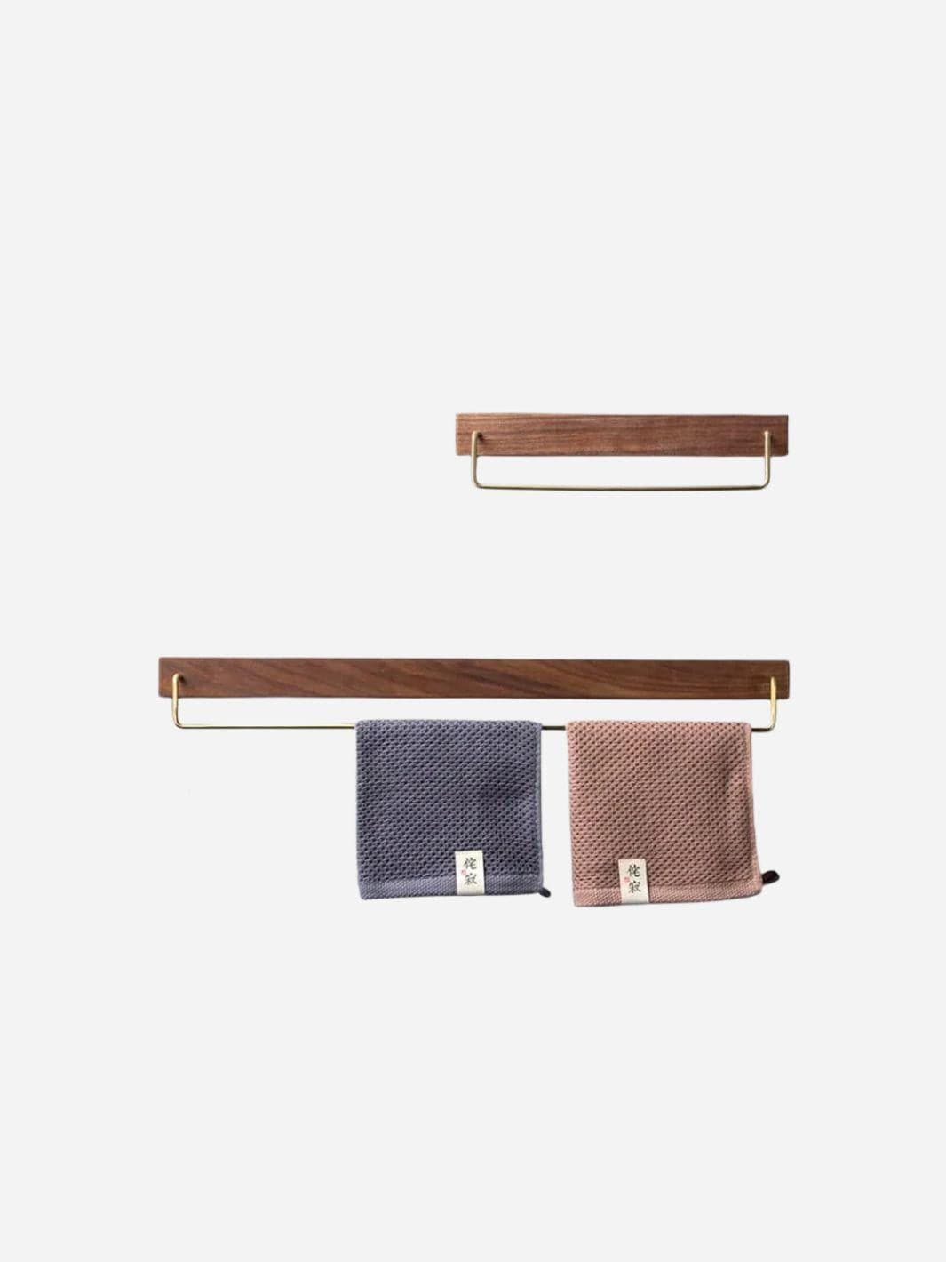 Porte-serviettes mural bois noyer laiton - Organisation élégante du linge 60 cm