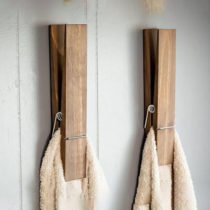 Porte-serviettes mural pinces linge bois - Organisation facile du linge de salle de bain