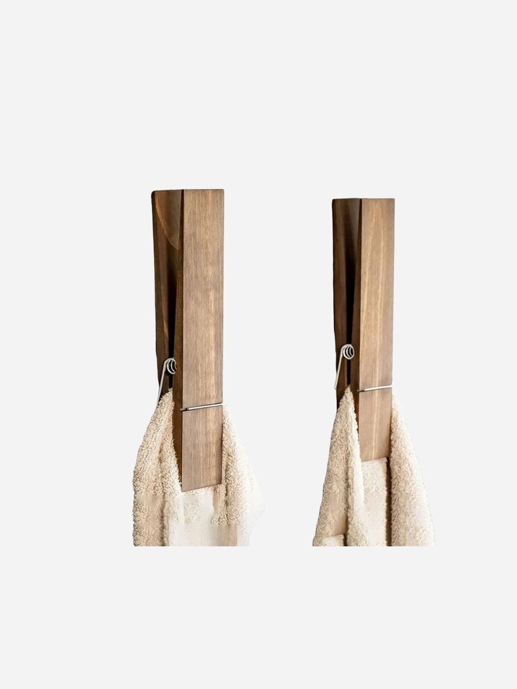 Porte-serviettes mural pinces linge bois - Organisation facile du linge de salle de bain