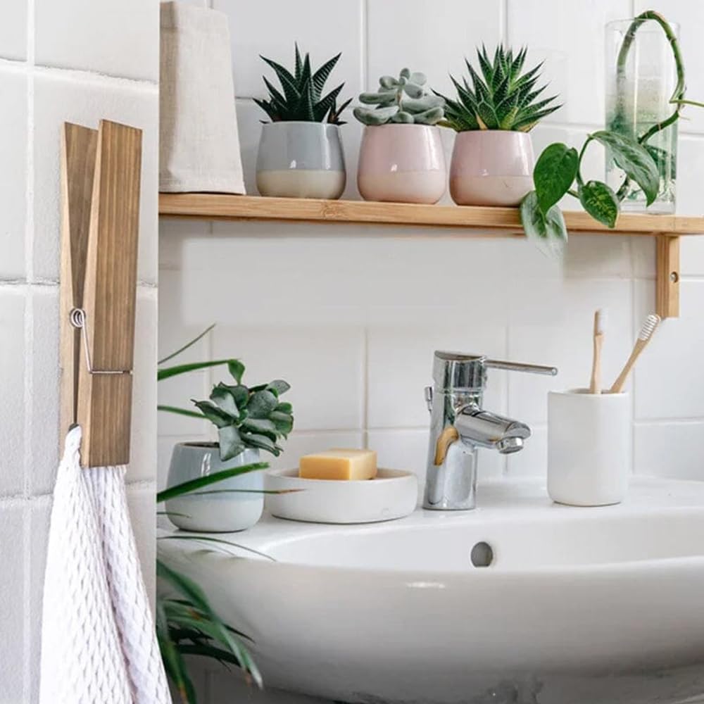 Porte-serviettes mural pinces linge bois - Organisation facile du linge de salle de bain