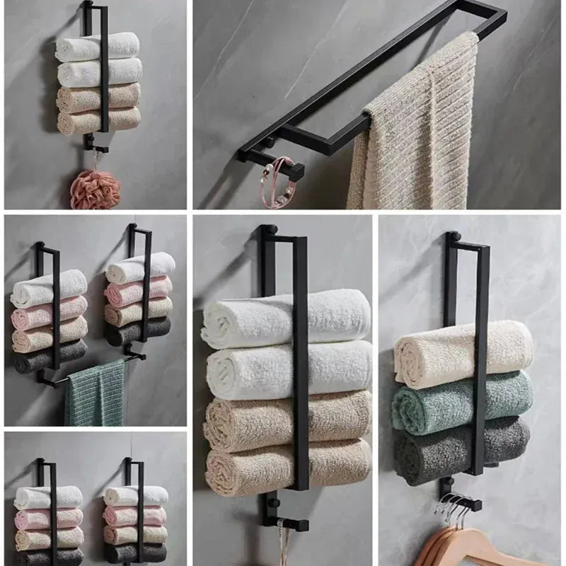 Porte-serviettes salle de bain crochets noir aluminium