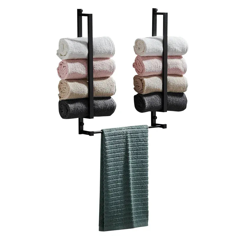 Porte-serviettes salle de bain crochets noir aluminium