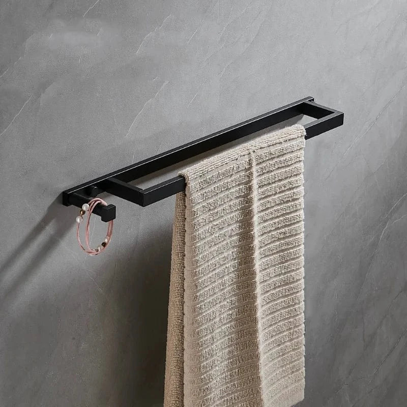 Porte-serviettes salle de bain crochets noir aluminium