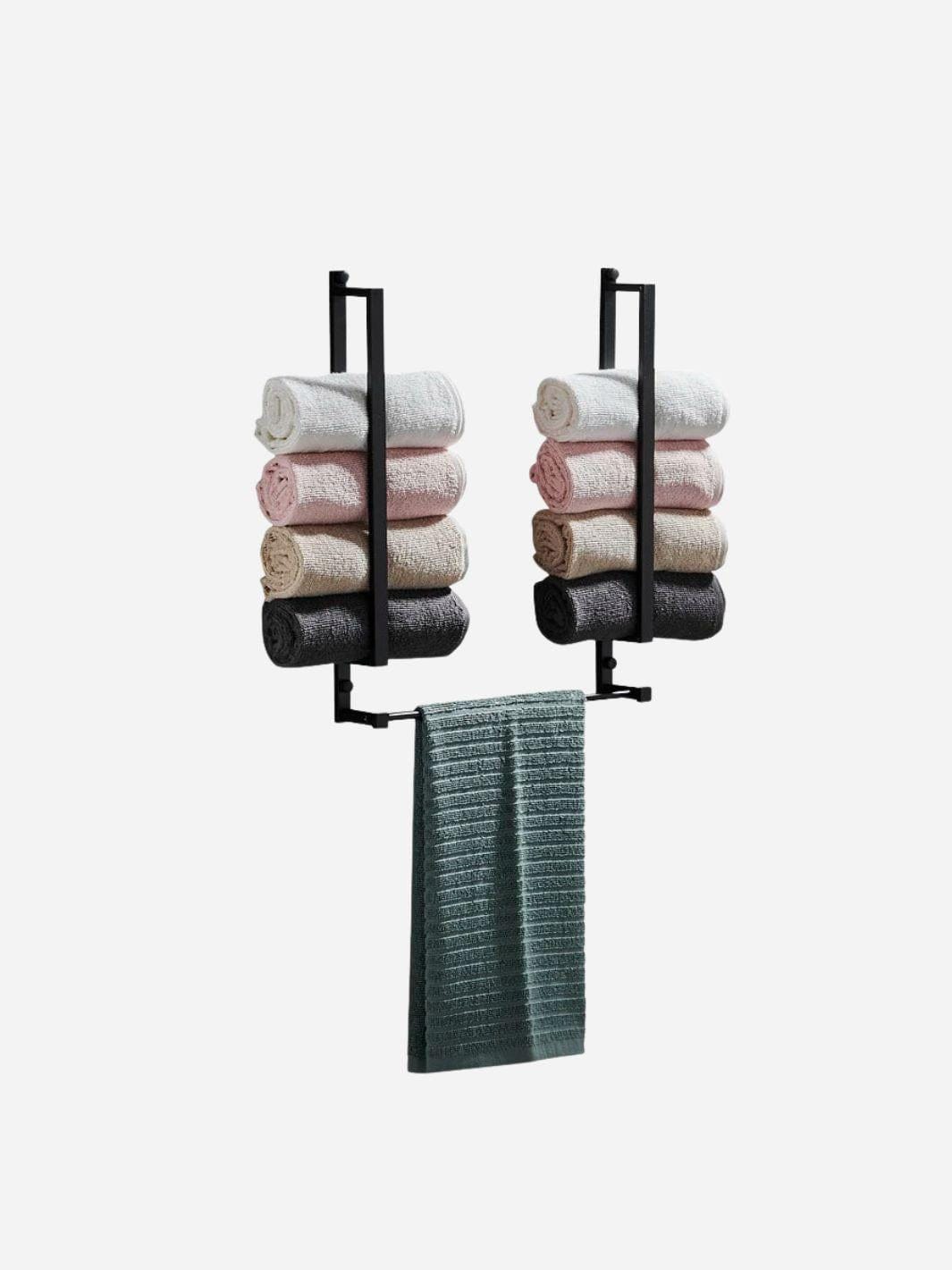 Porte-serviettes salle de bain crochets noir aluminium