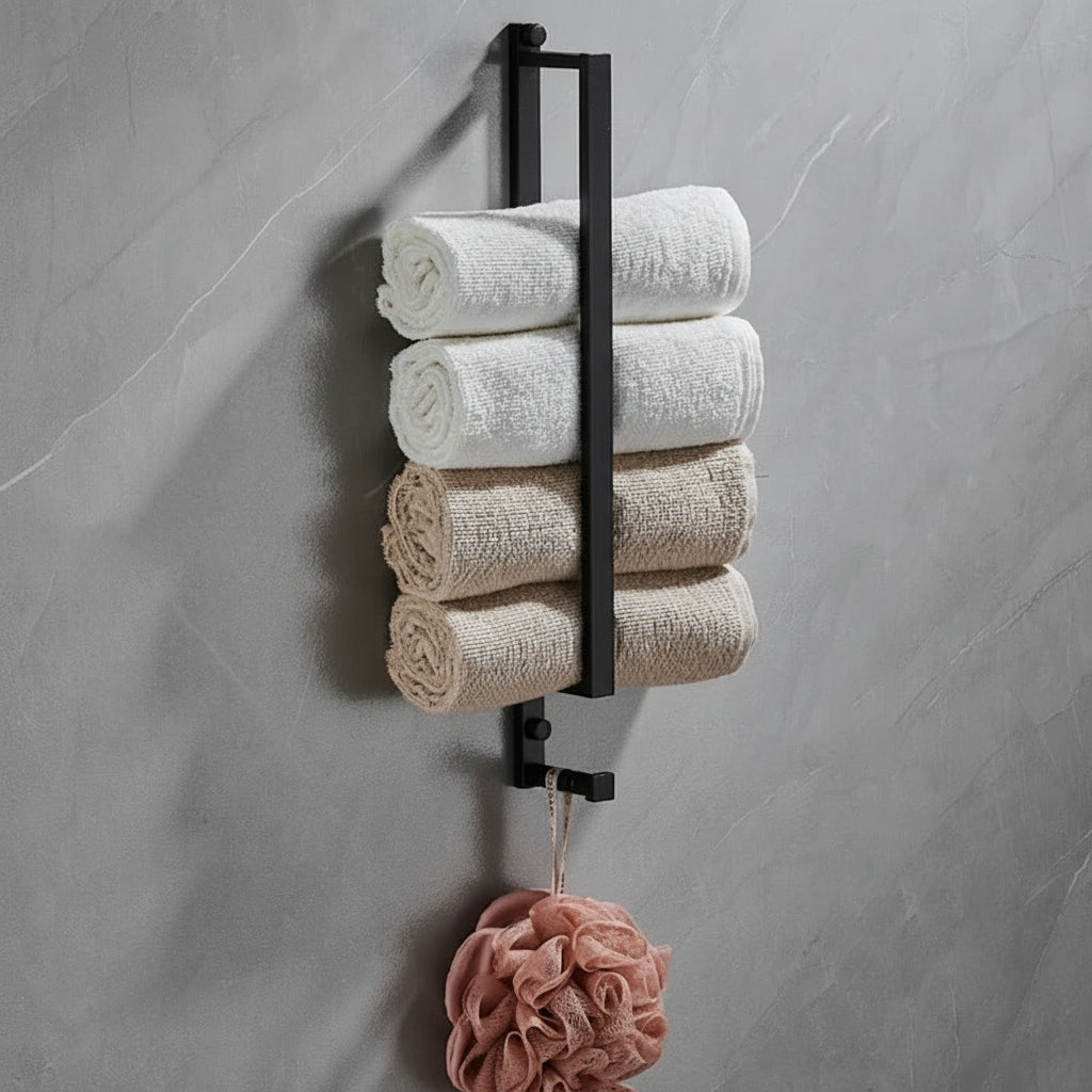 Porte-serviettes salle de bain crochets noir aluminium - Aeraly