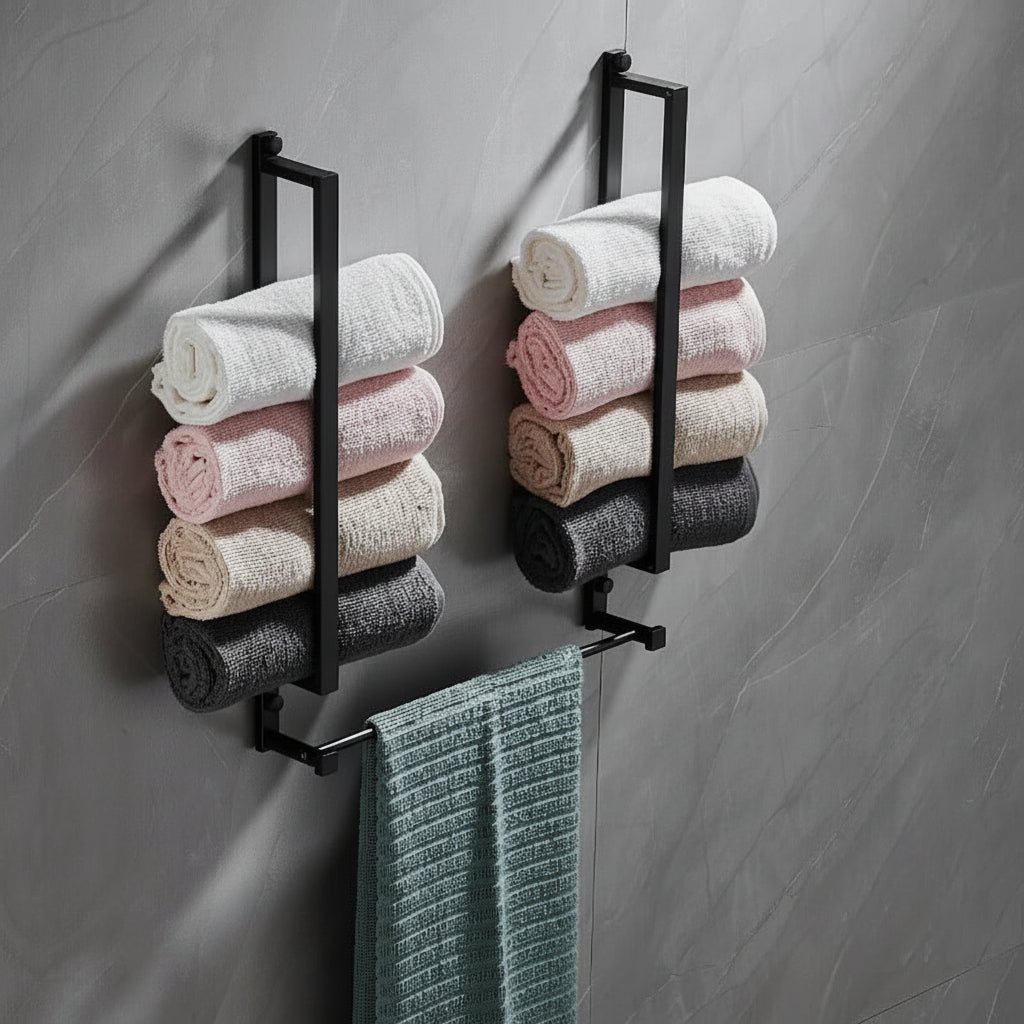 Porte-serviettes salle de bain crochets noir aluminium - Aeraly