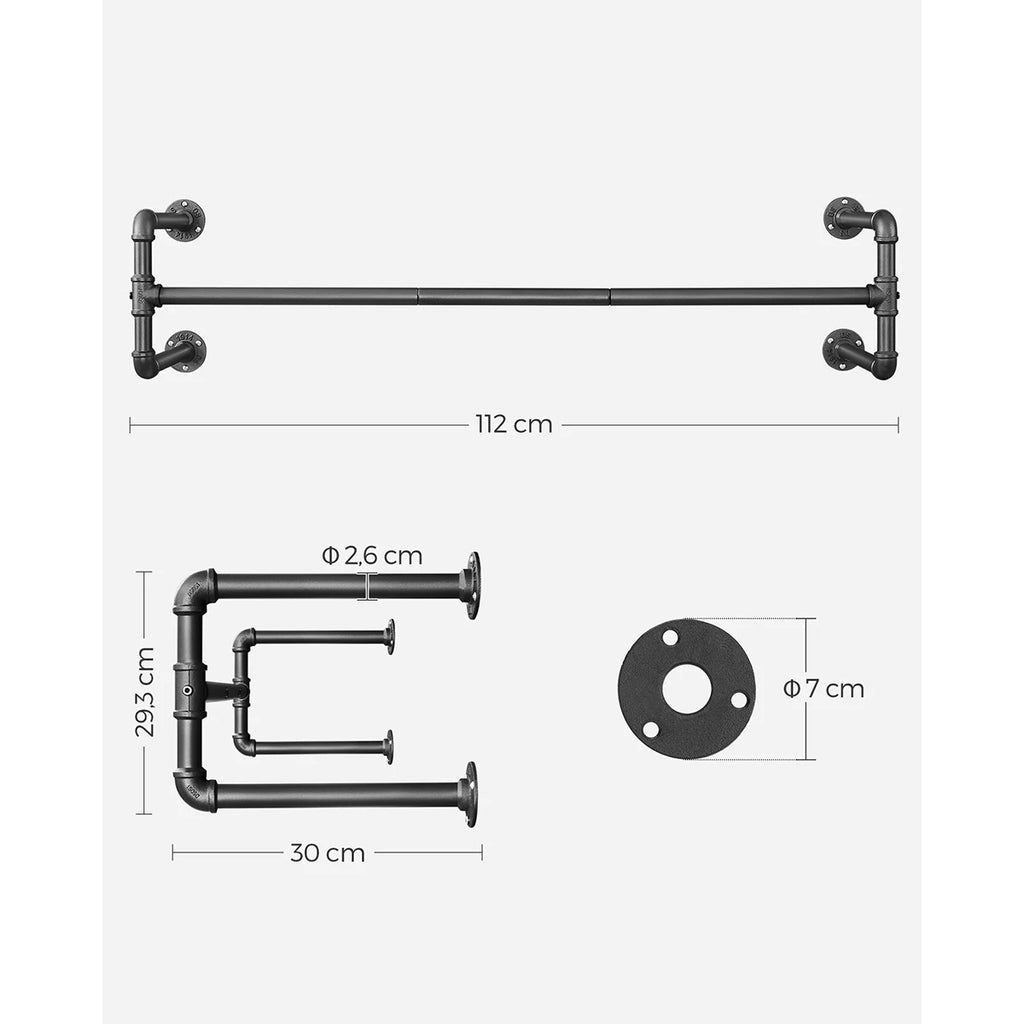 Porte-vêtements mural industriel en acier noir – robuste et design - Aéraly