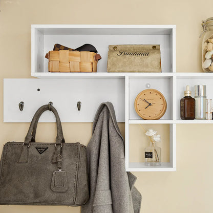 Portemanteau étagère murale avec compartiments et crochets Blanc