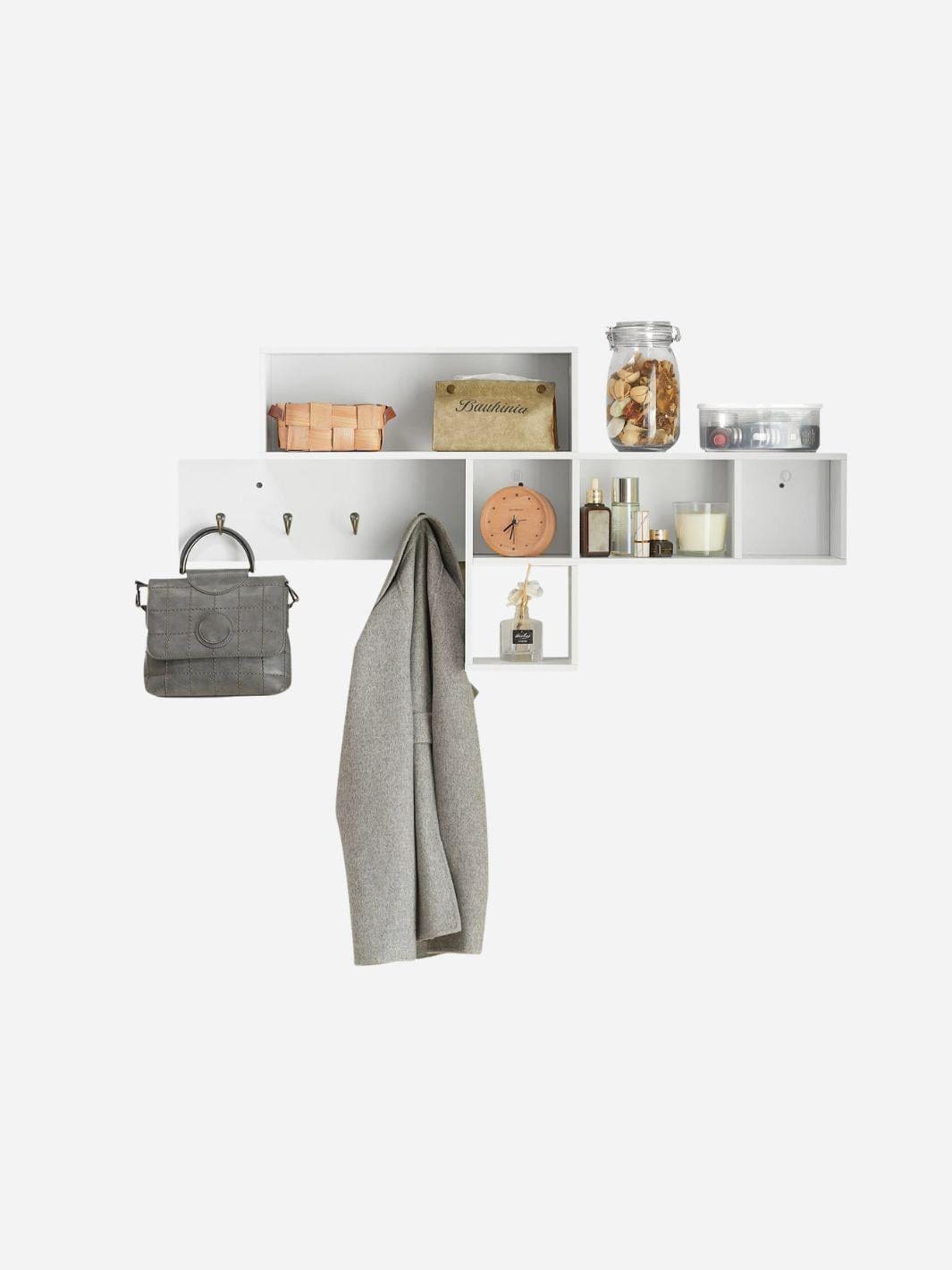 Portemanteau étagère murale avec compartiments et crochets Blanc