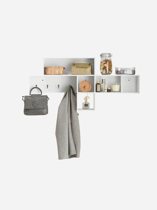 Portemanteau étagère murale avec compartiments et crochets Blanc