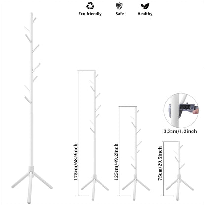 Solid Wood Coat Racks Stand Adjustable Height Clothes Hanger 8 Hook for Home Entryway Clothes Hat Scarves Handbags Rack