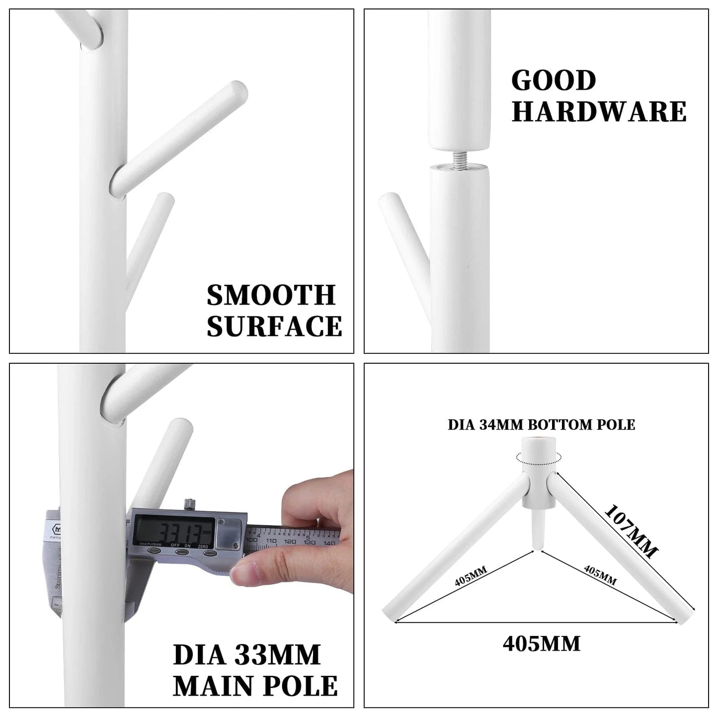 Solid Wood Coat Racks Stand Adjustable Height Clothes Hanger 8 Hook for Home Entryway Clothes Hat Scarves Handbags Rack