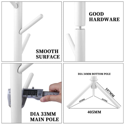 Solid Wood Coat Racks Stand Adjustable Height Clothes Hanger 8 Hook for Home Entryway Clothes Hat Scarves Handbags Rack