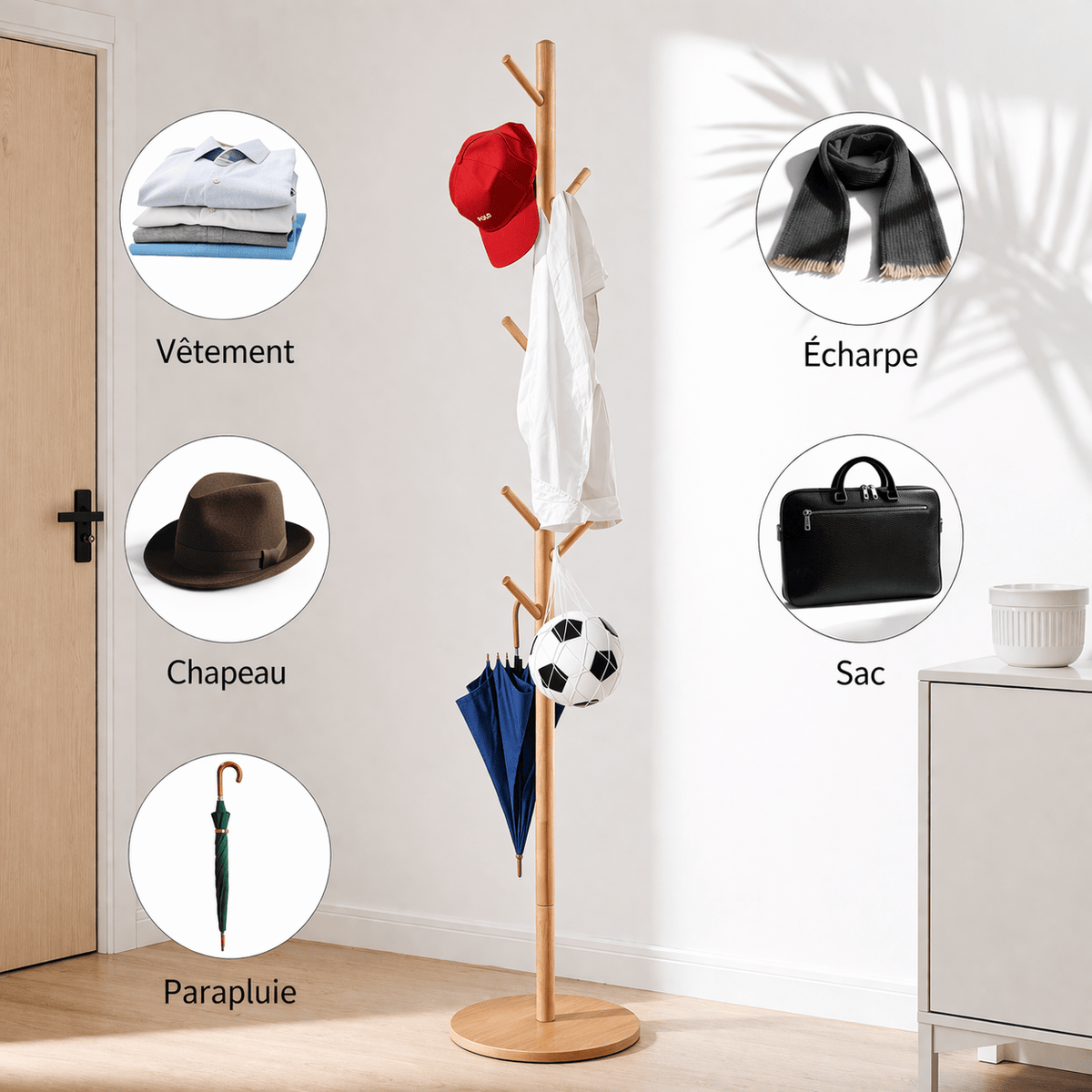 Portemanteau bois massif réglable en hauteur - un rangement efficace et élégant - Aeraly