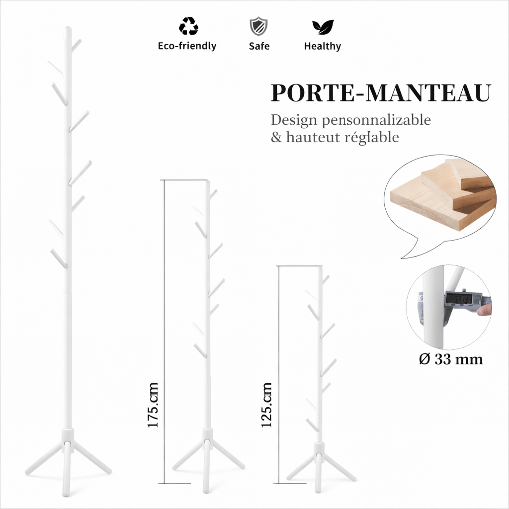 Portemanteau bois massif réglable en hauteur - un rangement efficace et élégant - Aeraly