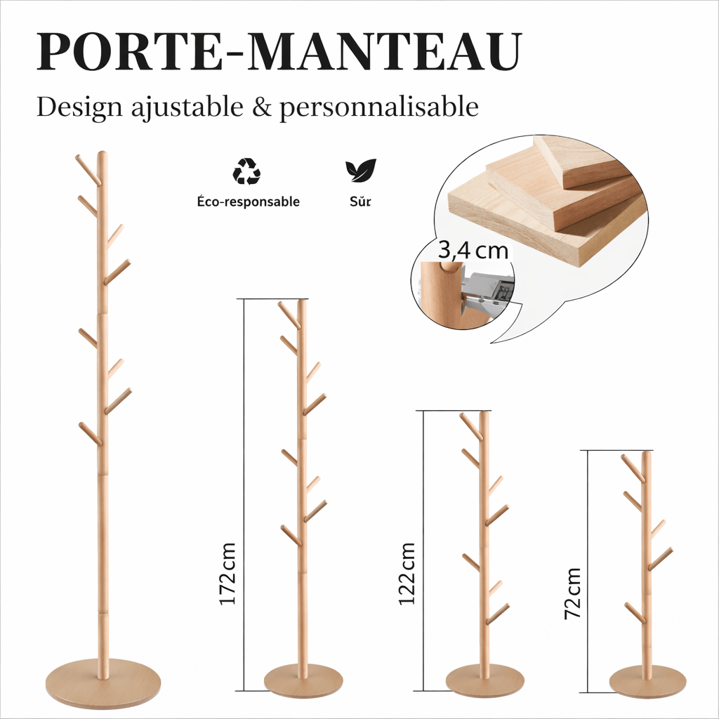 Portemanteau bois massif réglable en hauteur - un rangement efficace et élégant - Aeraly